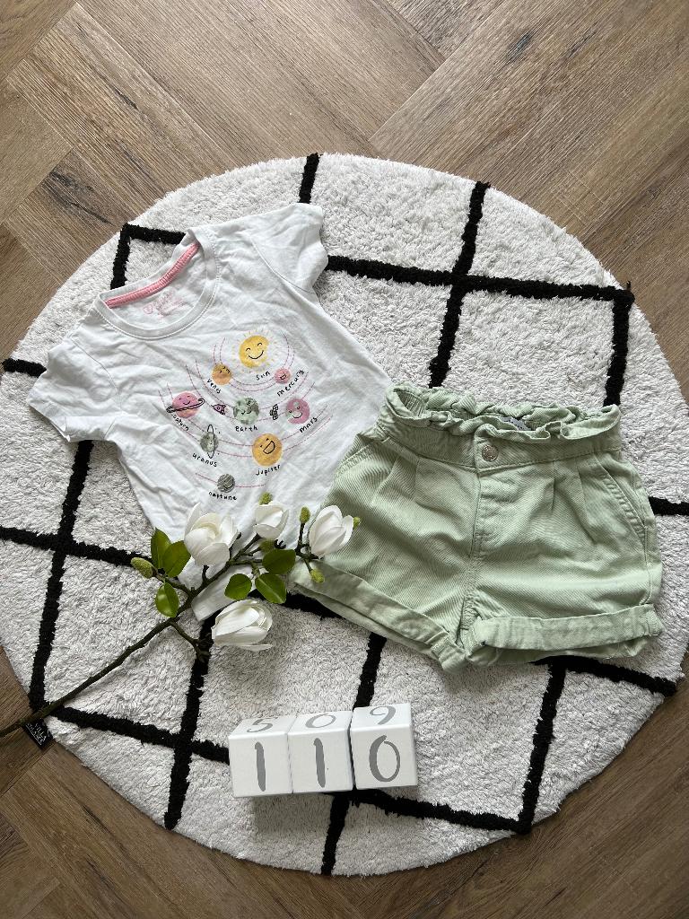 ZGAN wit groen Denim Co + Primark shorts broek shirt set 110, Kinderen en Baby's, Kinderkleding | Maat 110, Ophalen of Verzenden