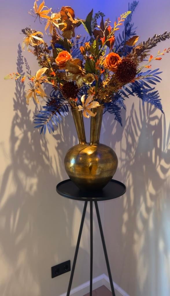 Luxe design vaas met kunstbloemen - set - warme tinten, Ophalen, Zo goed als nieuw