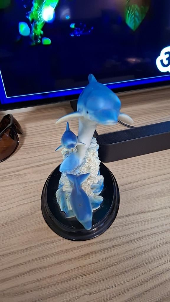 Decoratief Dolfijnen Beeld - Blauw/Wit, Verzamelen, Beelden en Beeldjes, Ophalen of Verzenden