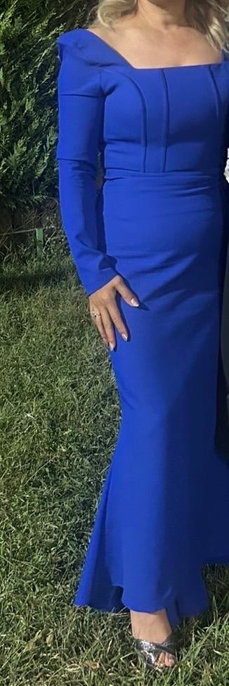 Elegante kobaltblauwe avondjurk met lange mouwen, Maat 38/40 (M), Blauw, Ophalen of Verzenden, Zo goed als nieuw