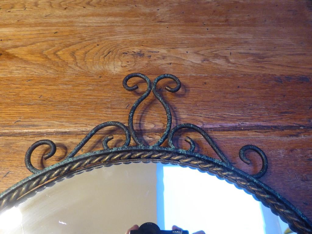 Vintage smeedijzeren spiegel, Ophalen of Verzenden, Rond, Minder dan 50 cm, Minder dan 100 cm