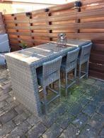 Hartman bartafel met 6 barkrukken - Wicker tuinset, Tuin en Terras, Ophalen, Gebruikt, 6 zitplaatsen, Wicker
