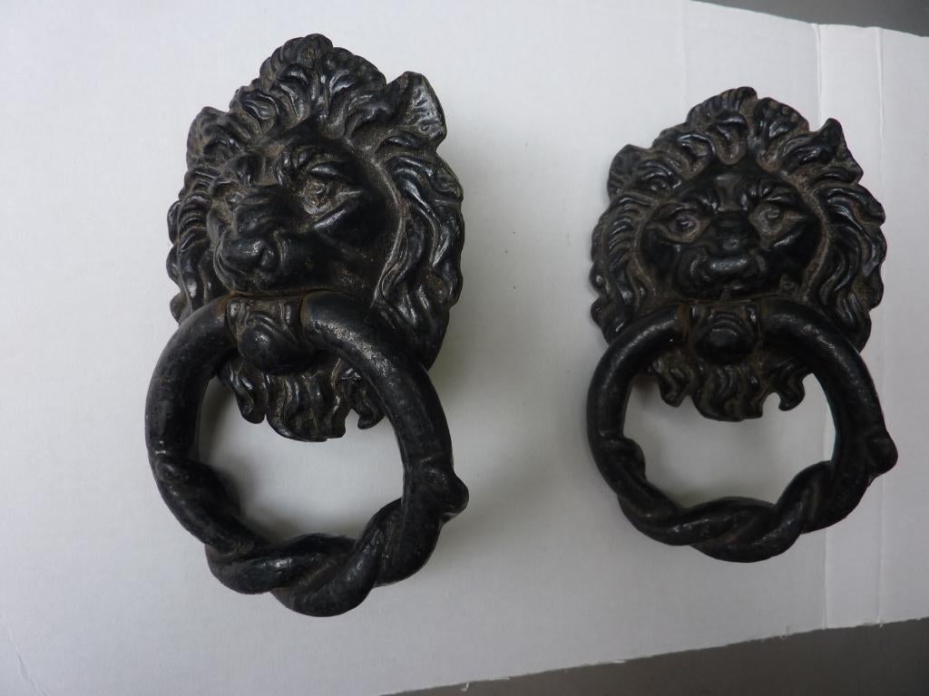 Zware zwarte smeedijzer leeuwenkopklopper retro vintage., Ophalen of Verzenden, Gebruikt, Draadloos