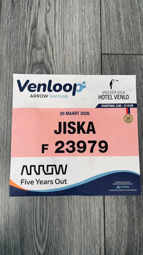Startbewijs Halve Marathon Venloop met graveren van medaille, Sport en Fitness, Loopsport en Atletiek, Zo goed als nieuw, Overige typen