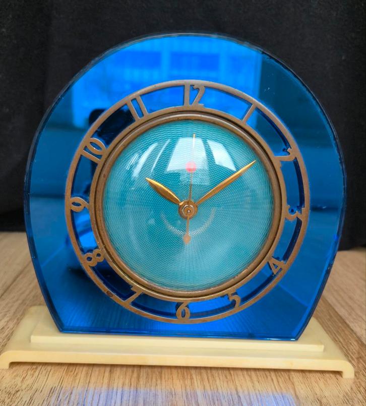 Telechron “Casino”  blauw spiegelklok – jaren 30 – werkend, Antiek en Kunst, Antiek | Klokken, Ophalen of Verzenden