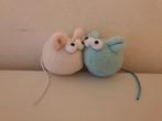 Set van 2 unieke, pluche, knuffel muisjes. Roze en Blauw., Ophalen of Verzenden, Zo goed als nieuw