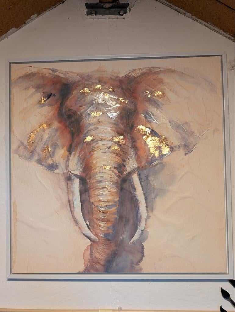 Schilderij Olifant met goudfolie, Ophalen