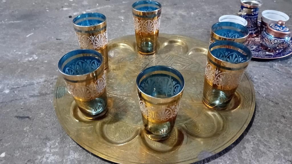 Prachtige glazen theeset met dienblad, Gebruikt, Overige typen, Ophalen of Verzenden, Glas