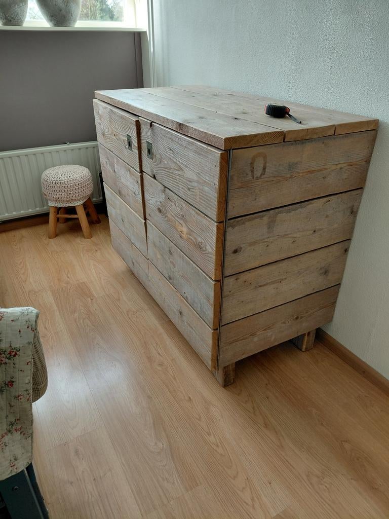 Mooi steigerhout commode kast, Gebruikt, 50 tot 70 cm, Ophalen of Verzenden, 100 cm of meer