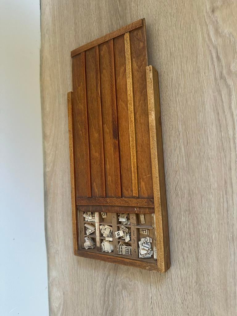 Vintage houten letterbak met schuifdeksel, Ophalen of Verzenden
