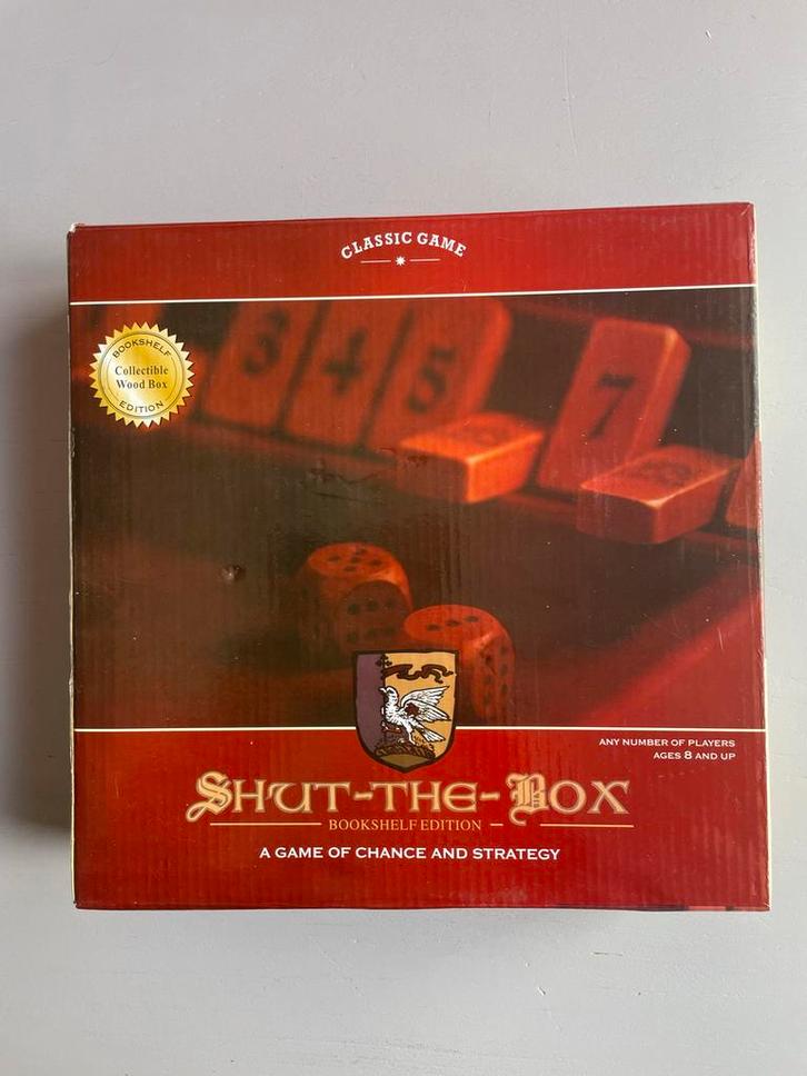 Shut-The-Box (Wooden Bookshelf Edition), Hobby en Vrije tijd, Gezelschapsspellen | Bordspellen, Nieuw, Een of twee spelers, Drie of vier spelers