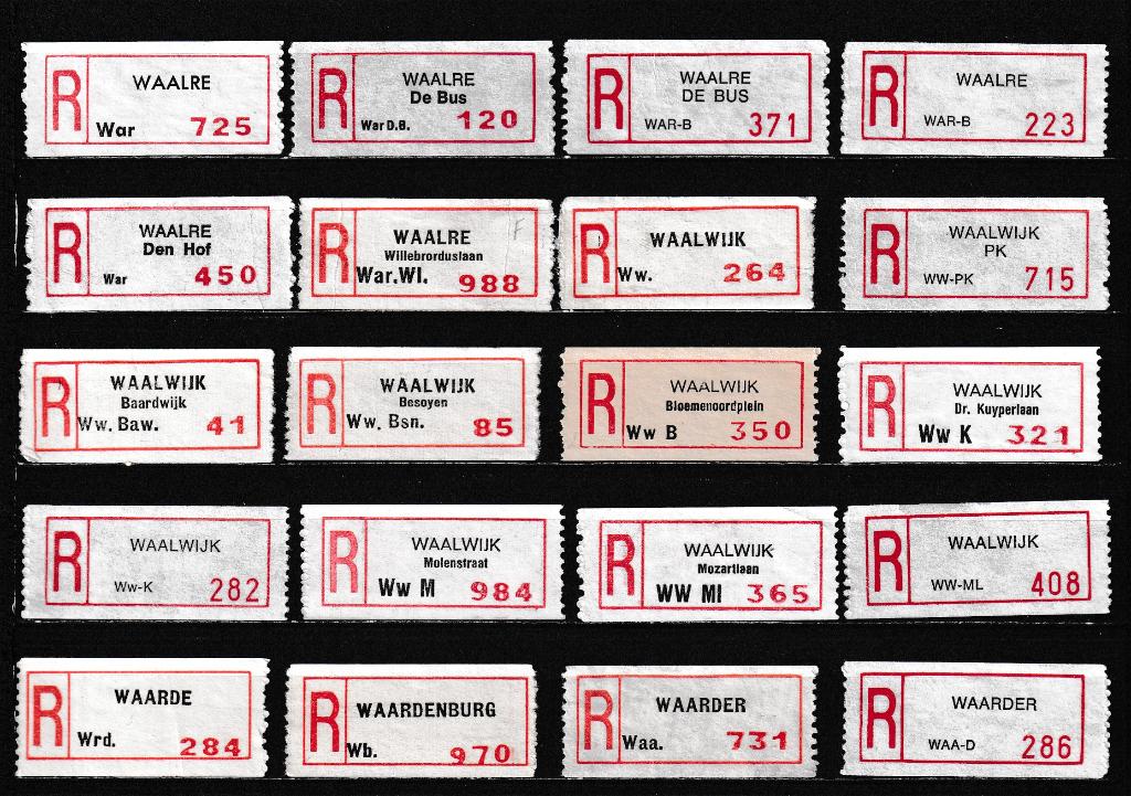 175 Verschillende Aantekenstrookjes, Letter W, Ophalen of Verzenden, Na 1940, Gestempeld