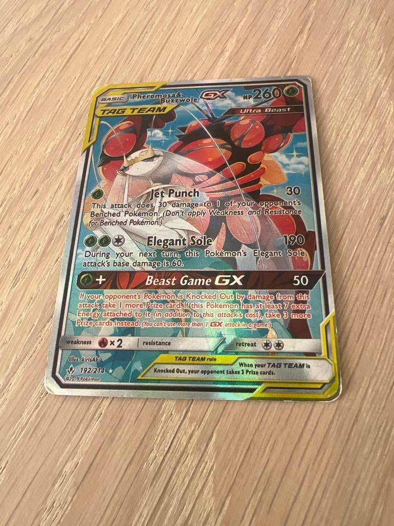 Pheromosa & Buzzwole-GX TAG TEAM Pokémon Kaart, Ophalen of Verzenden, Zo goed als nieuw, Losse kaart