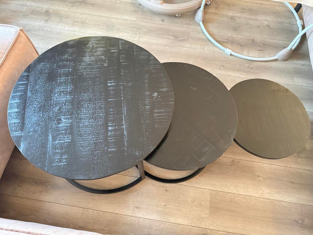Mangohouten salontafels, Huis en Inrichting, Tafels | Salontafels, 50 tot 100 cm, Rond, Ophalen of Verzenden, Zo goed als nieuw