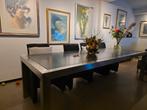 Eetkamertafel RVS frame en granieten blad, Ophalen, Gebruikt, 100 tot 150 cm, Overige materialen