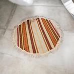 Rond vloerkleed met franjes - Vintage streepdesign, Ophalen, Vintage, Bohemien, Etnisch, Gebruikt, Bruin