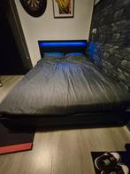 Slaapkamer bed 2-prs. met LED verlichting, Ophalen, Zwart, Tweepersoons, 140 cm