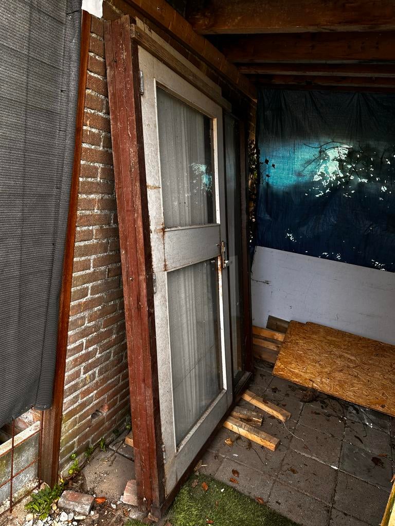 Hardhouten deuren, ramen en kozijnen met enkel glas., Ophalen, Gebruikt, 80 tot 100 cm, Buitendeur