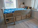 Stoer kinderbed steugerhout, Ophalen, 90 cm, Eenpersoons, Wit