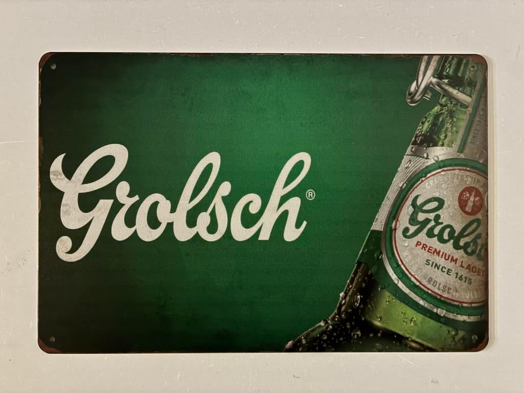 grolsch Metalen wandbord 20 x 30 cm - Vintage mancave retro