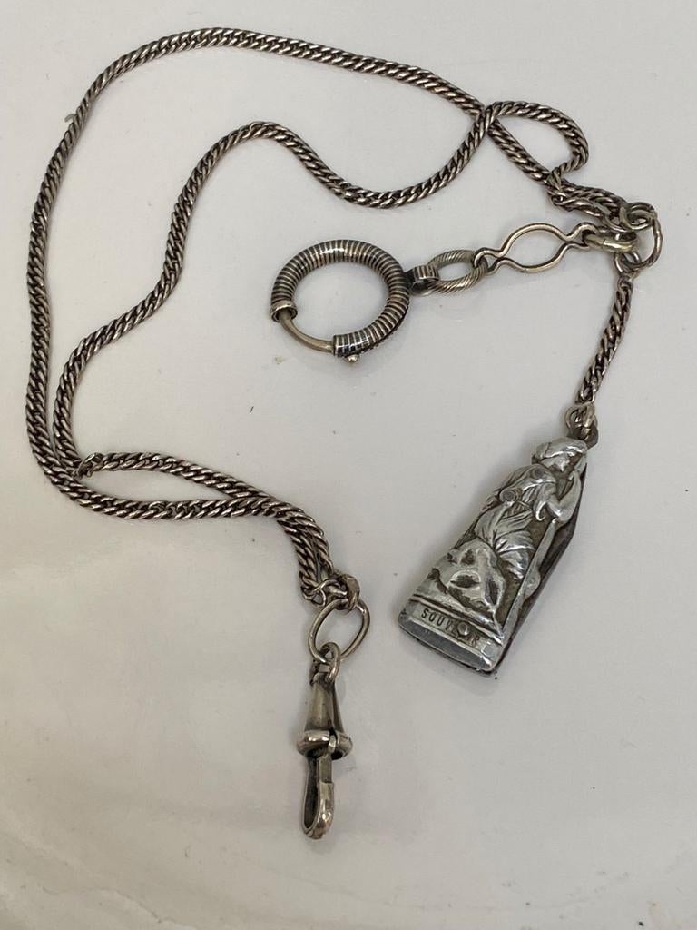 Antiek zilver zakhorloge ketting mesje, Verzenden