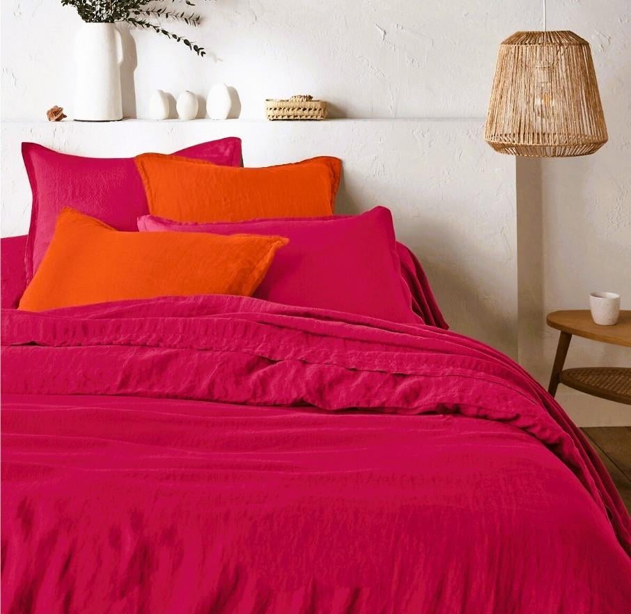 100% linnen dekbedovertrek 240x220 met slopen Rood, Huis en Inrichting, Slaapkamer | Beddengoed, Dekbedovertrek, Ophalen of Verzenden