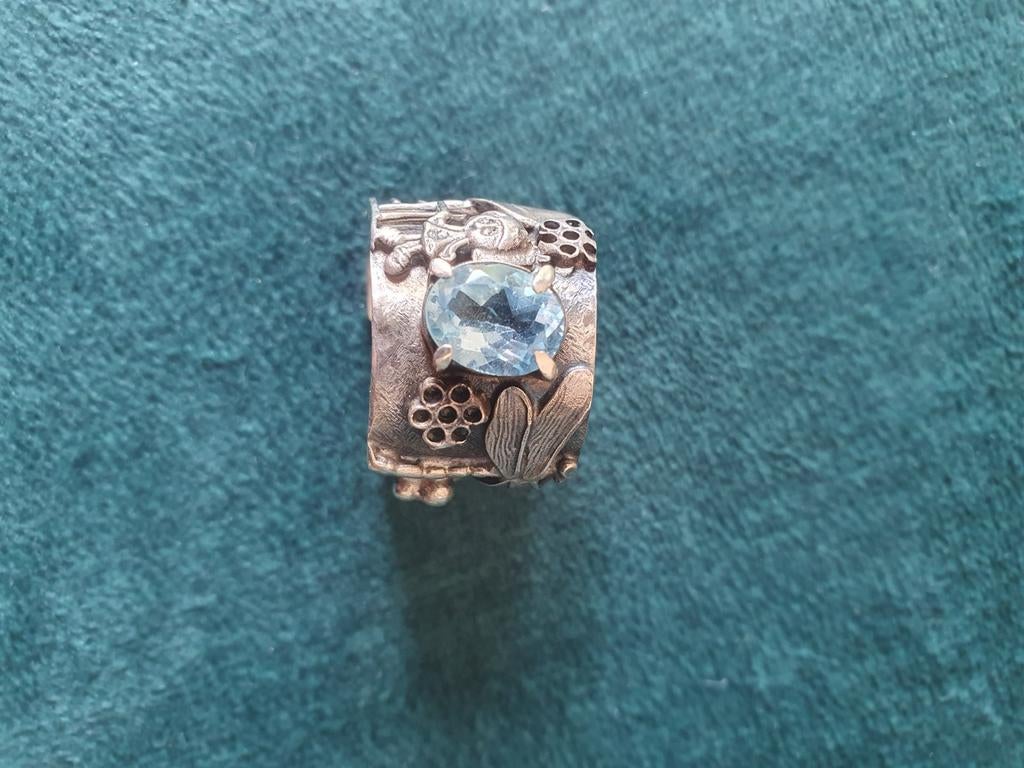 Verstelbare zilveren ring met blauwe topaas, Ophalen of Verzenden