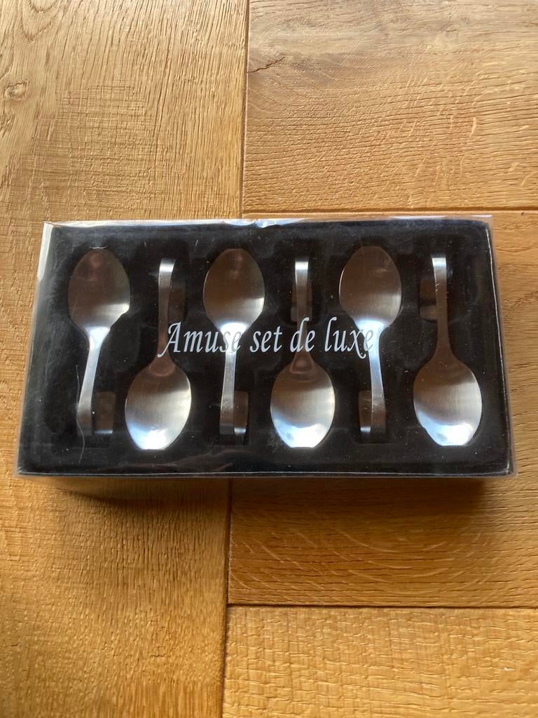 Amuse set de luxe - 6 roestvrijstalen lepels, Ophalen of Verzenden