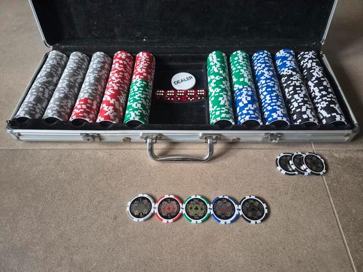 Grote Luxe Poker set 500 chips in Koffer, Hobby en Vrije tijd, Gezelschapsspellen | Bordspellen, Gebruikt, Vijf spelers of meer