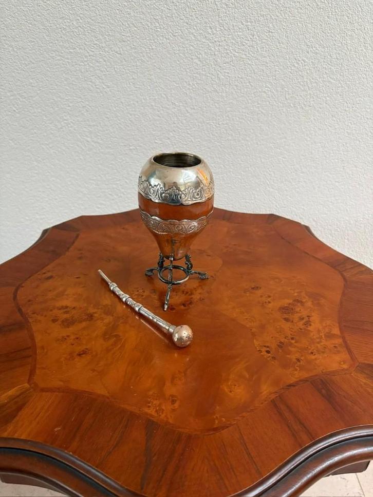 Zware 925 Zilveren Yerba mate 287g Ca1970 Top Conditie, Antiek en Kunst, Antiek | Goud en Zilver, Zilver, Ophalen of Verzenden