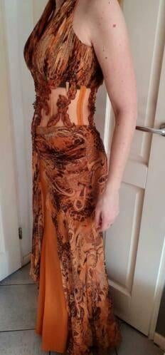 Galajurk / Avondjurk/ Cocktailjurk brons bruin S-M nr 37783, Bruin, ., Ophalen of Verzenden, Zo goed als nieuw