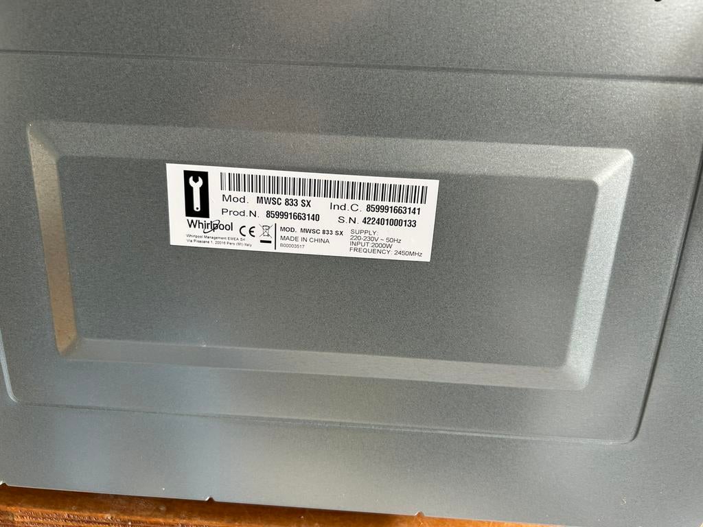 combi magnetron mwsc 833 sx whirlpool, Ophalen of Verzenden, Zo goed als nieuw