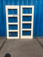 2x meranti buiten/binnen deur met 4x ruit + facet glas, Doe-het-zelf en Verbouw, Deuren en Horren, Ophalen, Glas, Binnendeur, 200 tot 215 cm