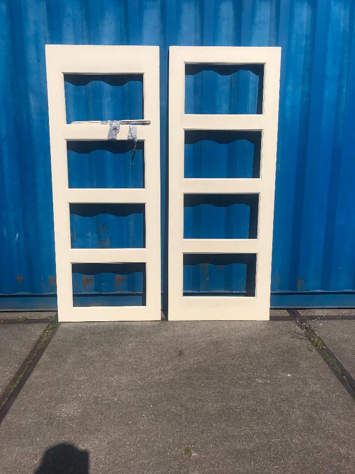 2x meranti buiten/binnen deur met 4x ruit + facet glas, Doe-het-zelf en Verbouw, Deuren en Horren, Binnendeur, 200 tot 215 cm