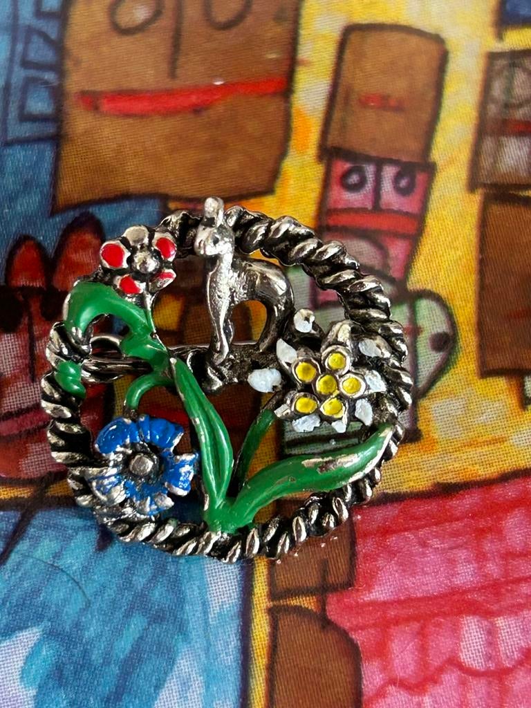 Vinage broche bloemen hertje, Overige materialen, Gebruikt, Minder dan 4 cm, Ophalen of Verzenden