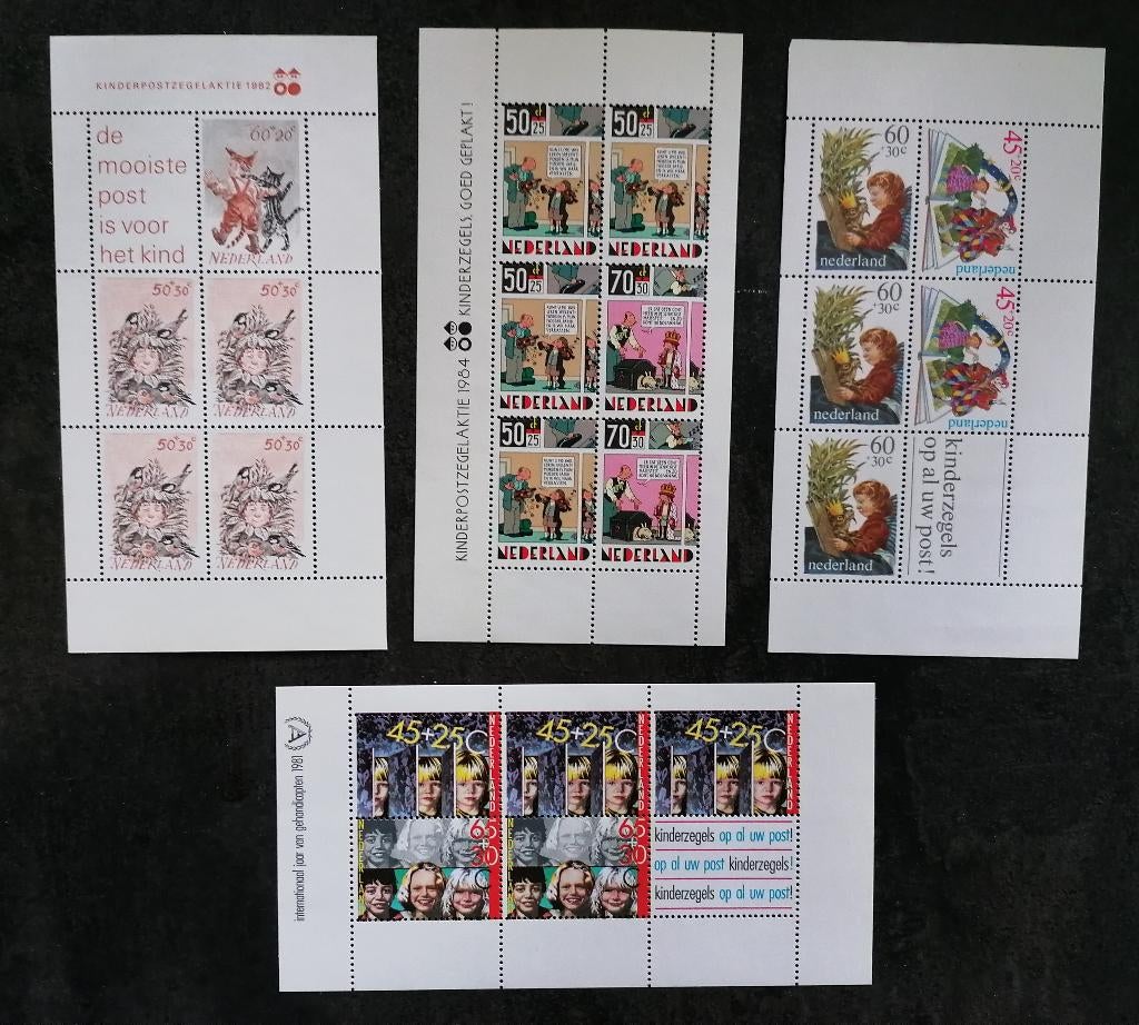 Kinderpostzegel velletjes 1980, 1981, 1982 en 1984. Postfris, Postzegels en Munten, Postzegels | Nederland, Verzenden, Na 1940