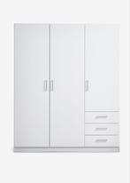 Witte kledingkast met 3 deuren en 3 lades, 100 tot 150 cm, Ophalen of Verzenden, Zo goed als nieuw, Met lade(s)