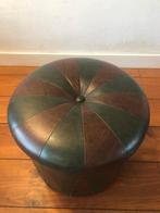 Vintage poef 2-kleurig groen-bruin, vintage design, Minder dan 50 cm, Rond, Minder dan 50 cm, Ophalen of Verzenden
