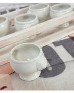 Vintage houten plankje met 6 eierdopjes eierdopje schaaltjes, Diversen, Pasen, Ophalen of Verzenden, Zo goed als nieuw, H, H