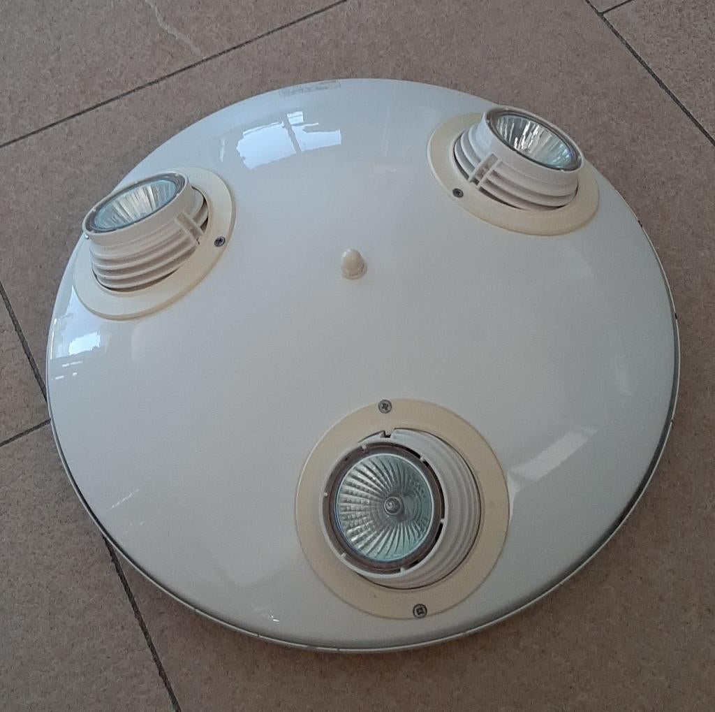 Vintage Ikea Ufo Space Age plafondlamp met 3 spotjes, Ophalen of Verzenden, Gebruikt, Metaal, Space Age