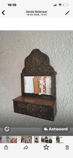 Antieke messing spiegel plus kammenbak, Ophalen of Verzenden, Ovaal, Minder dan 50 cm