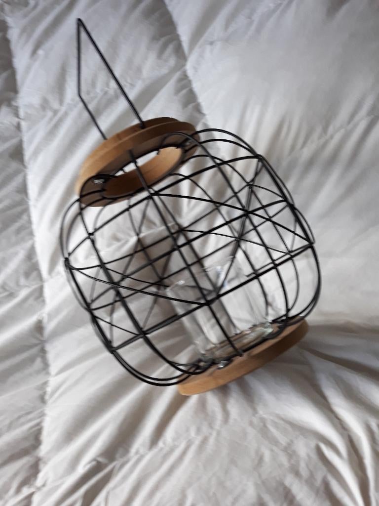 Windlicht rond metaal met hout nieuw, Ophalen of Verzenden, Nieuw, Metaal