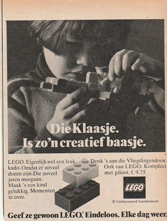 Retro reclame 1975 Lego speelgoed Klaas is creatief jongetje, Verzenden, Overige typen