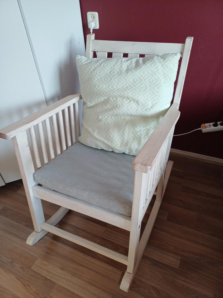 Schommelstoel, Huis en Inrichting, Stoelen, Gebruikt, Eén, Hout, Stof, Wit, Ophalen
