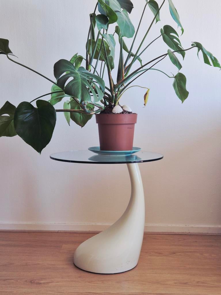 Design bijzettafel salontafel glas rond organisch modern, Minder dan 55 cm, Rond, Glas, Ophalen