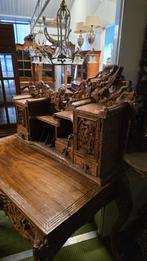 Rijk bewerkt antiek Chinees bureau met originele stoel, Ophalen of Verzenden