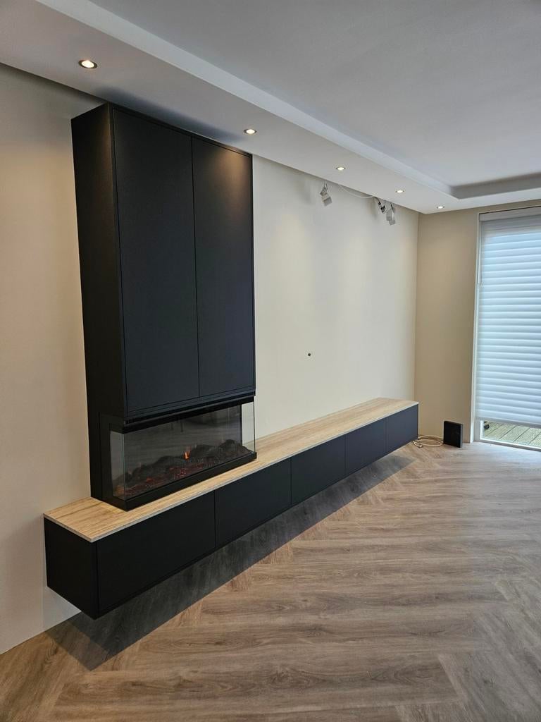 Maatwerk tv-meubel met elektrische haard, Huis en Inrichting, Kasten | Televisiemeubels, 200 cm of meer, Nieuw, Ophalen of Verzenden