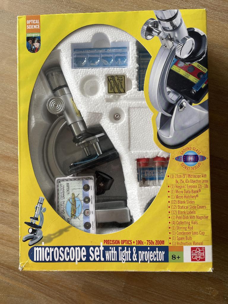 Microscoop voor kinderen met licht en projector, Ophalen of Verzenden, Gebruikt, 400x tot 1000x, Biologische microscoop