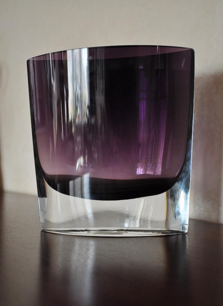 Vintage Pocket Vaas Krosno Kristal Amethist 18 cm 1980, Ophalen, Gebruikt, Overige kleuren, Aardewerk of Porselein