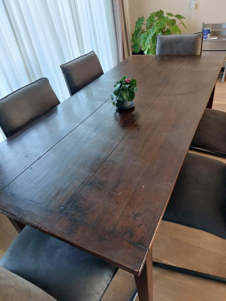 Donkere eettafel 200x90 cm met lades, Gebruikt, Vijf personen of meer, 150 tot 200 cm, Rechthoekig